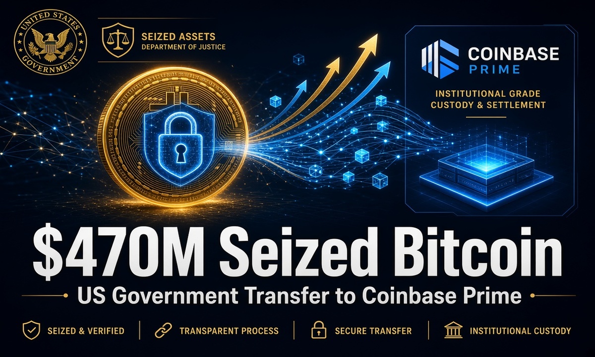 US Government Bitcoin Transfer of $470M Seized Funds Moves to Coinbase Prime Addresses